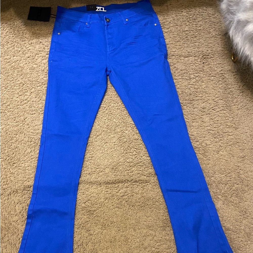 Blue stacked jeans